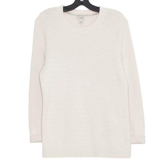LL Bean Sweater Cable Knit Preppy Cottage Minimalist Fisherman Cozy Ivory Large - Picture 1 of 4